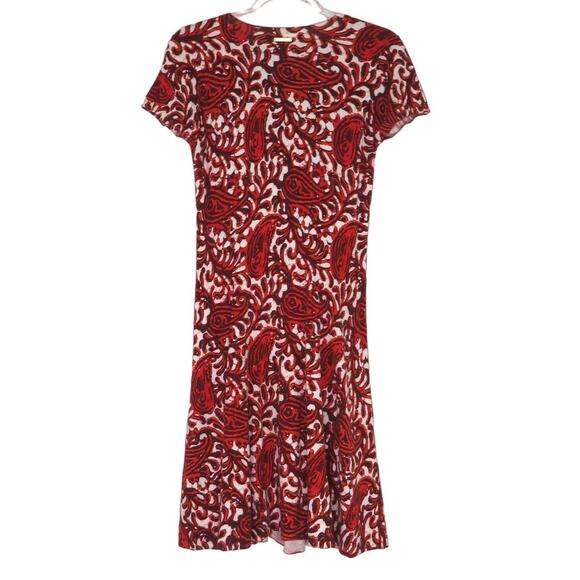 Michael Kors Red Paisley Dress Short Sleeve A-Line Midi Dress Semi Formal XS - Picture 3 of 6